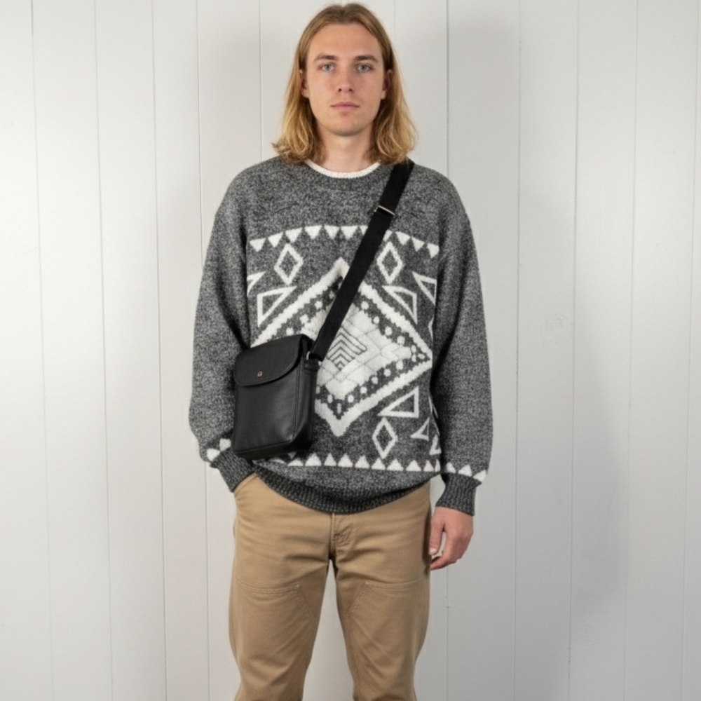 Vintage 90s Gray Knit Grandpa Sweater Mens Preppy Oversized Eclectic Size Large - Picture 10 of 10